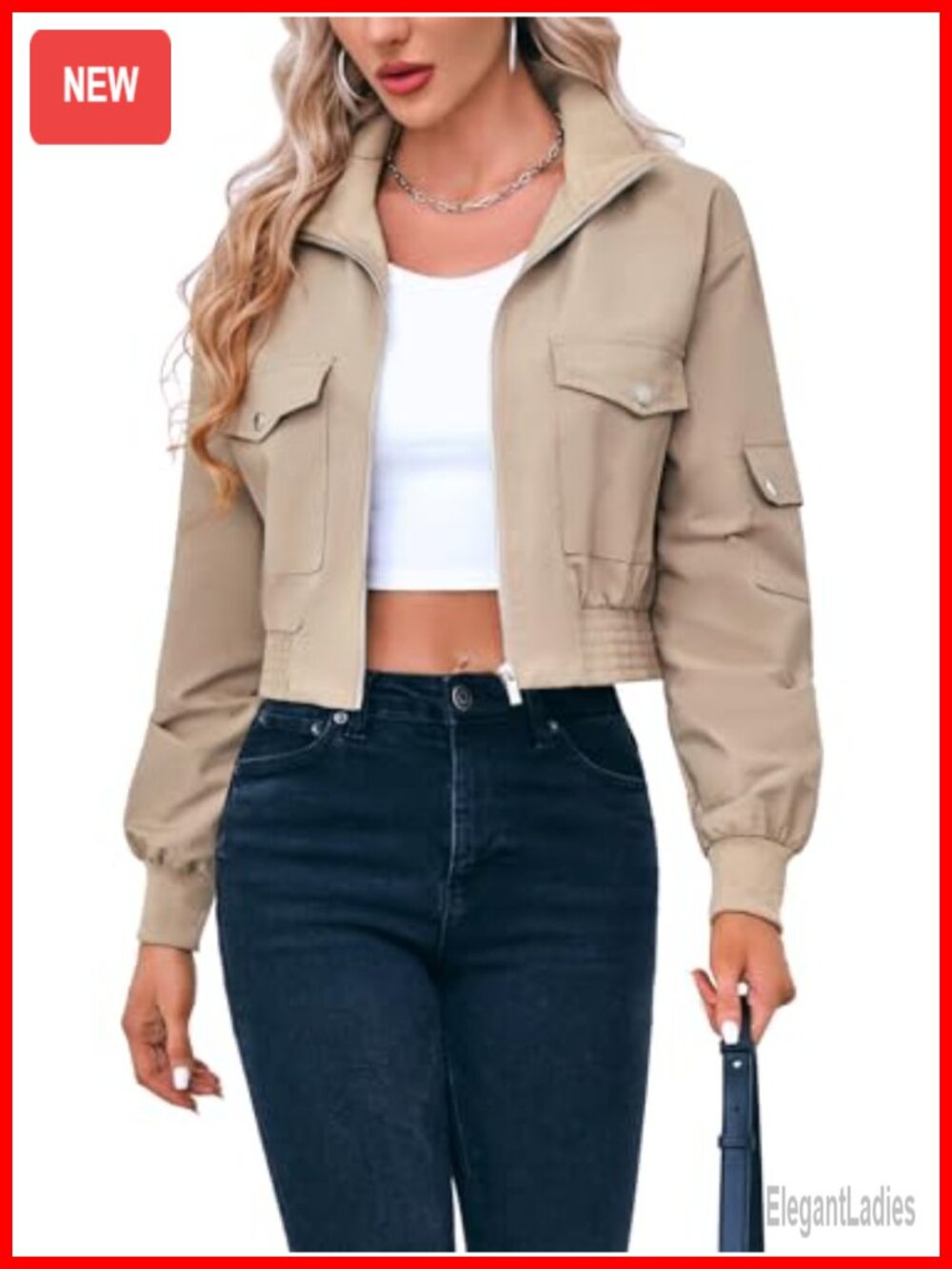 Cropped Bomber Jacket Lightweight Zip Up Utility Short Coat Fitted